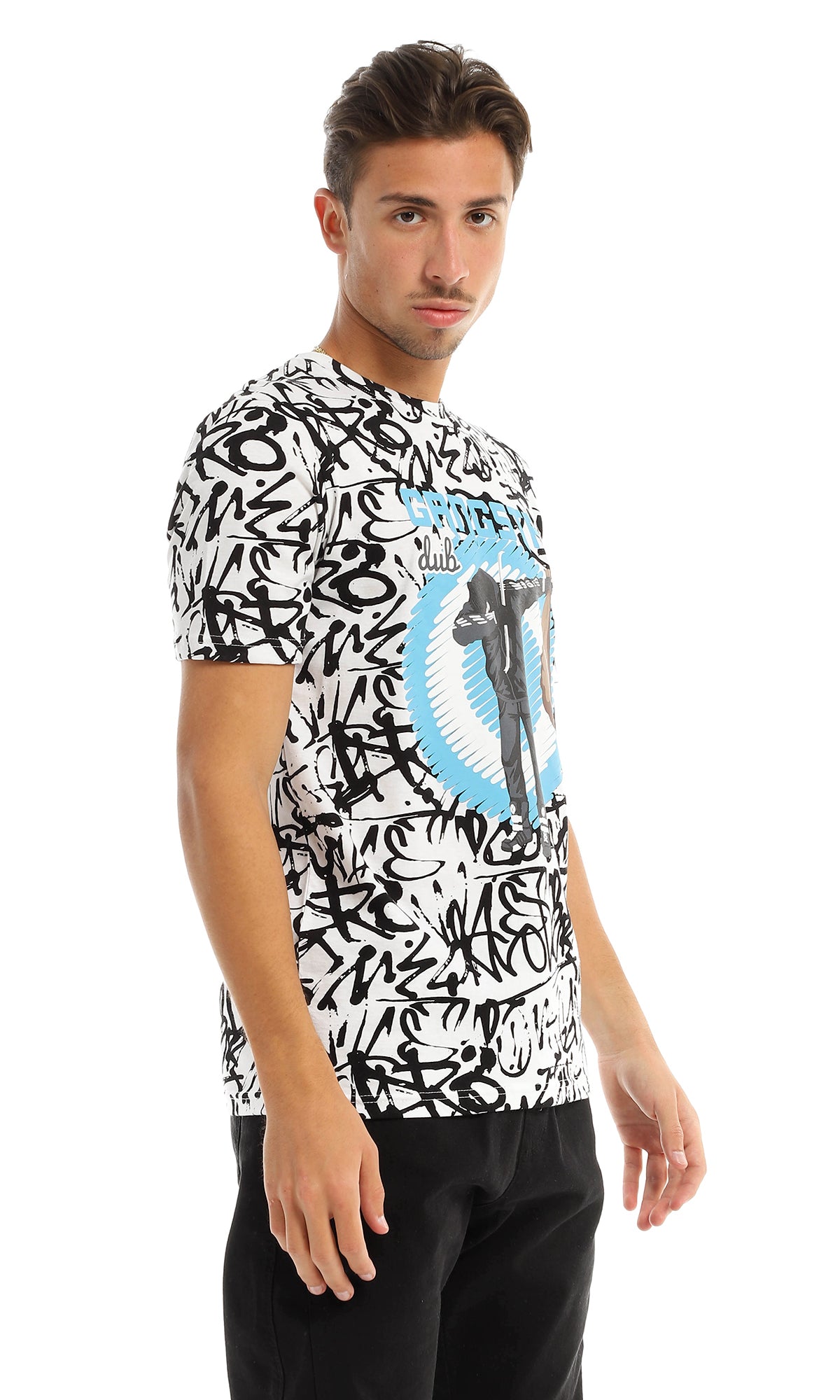 97373 " Gangsta" Printed & Patterned White Summer T-Shirt