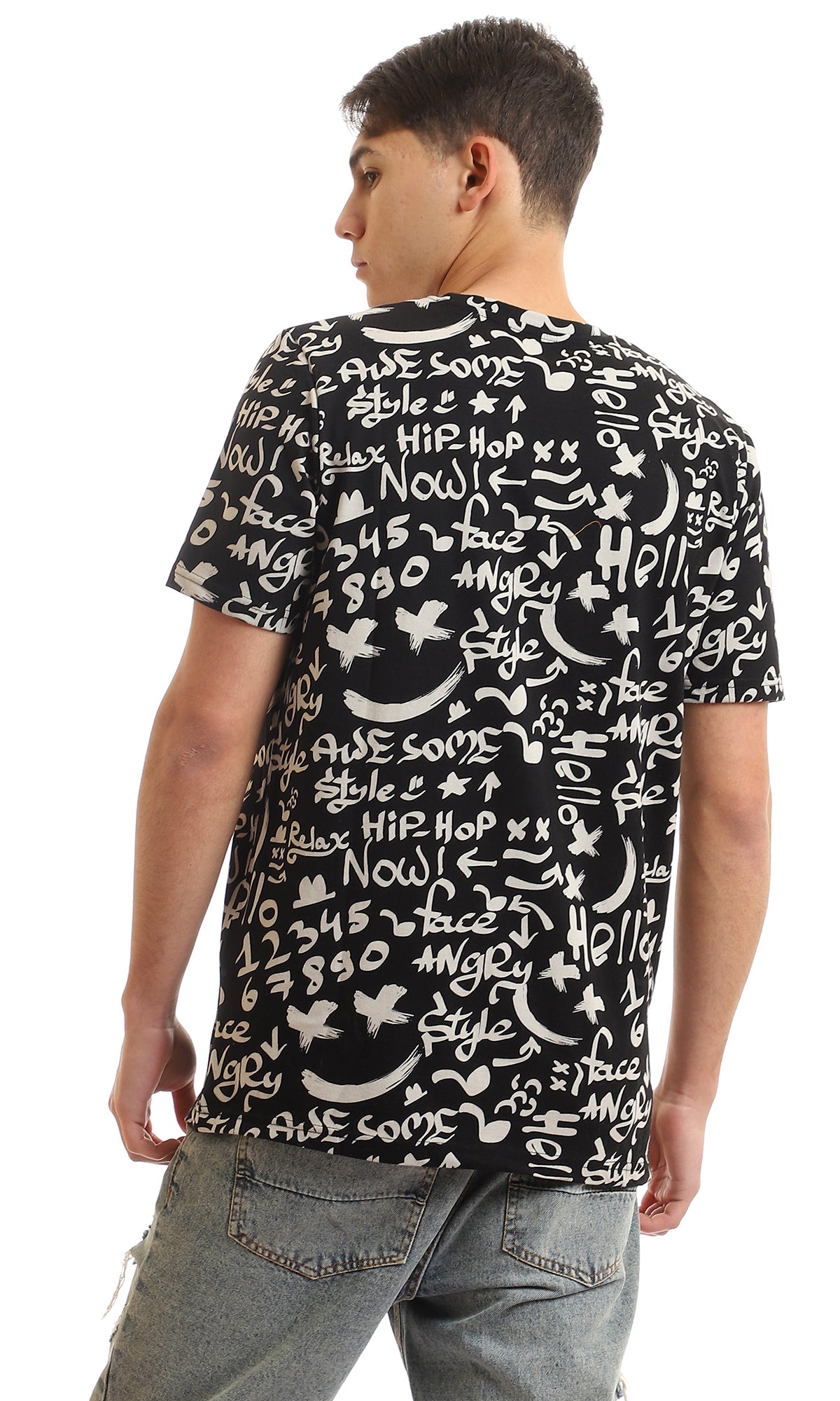 Ravin All-Over Graffiti Print Crew Neck Tee with Red Graphic - 97374