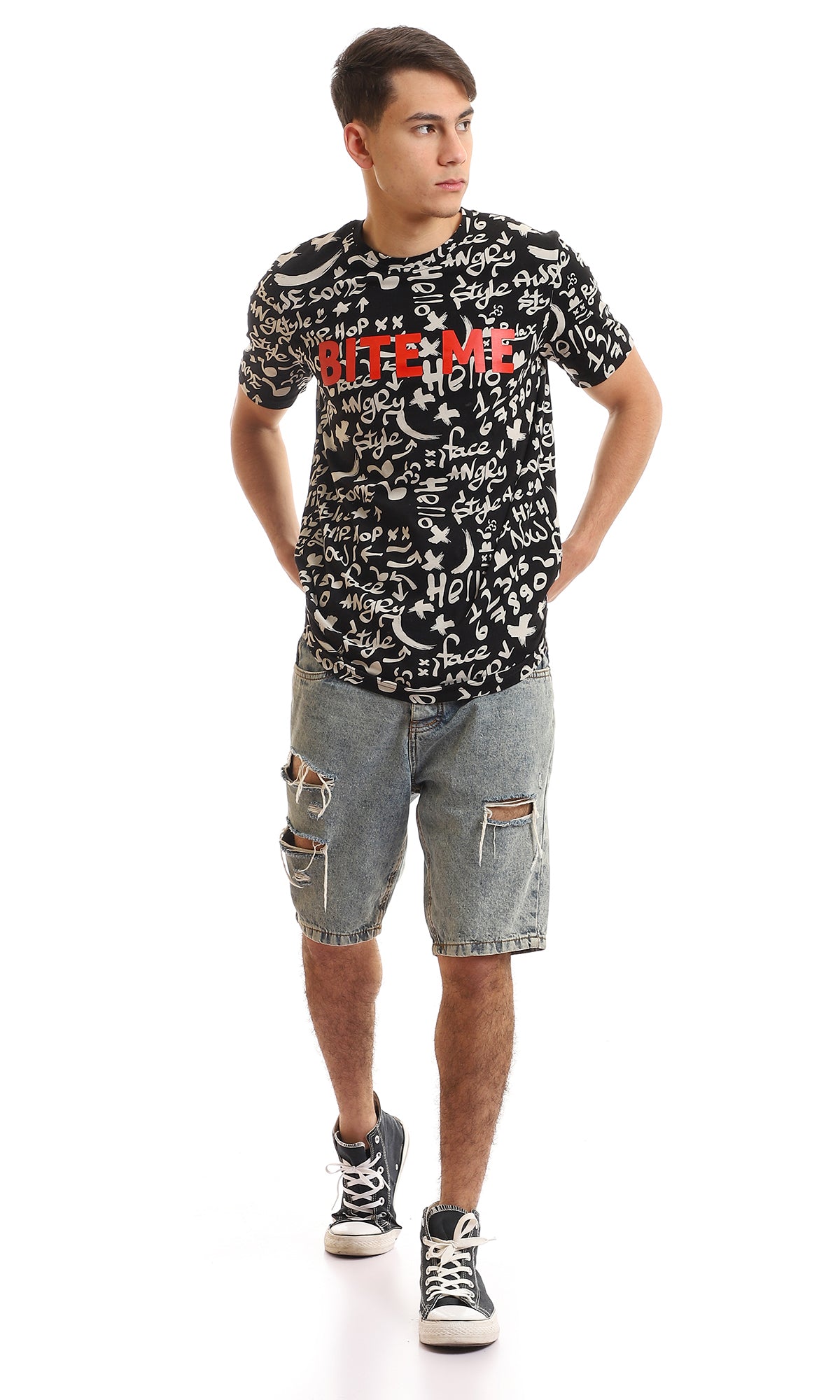 Ravin All-Over Graffiti Print Crew Neck Tee with Red Graphic - 97374