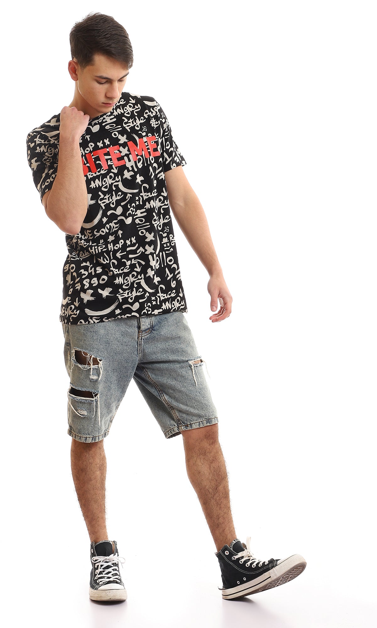 Ravin All-Over Graffiti Print Crew Neck Tee with Red Graphic - 97374