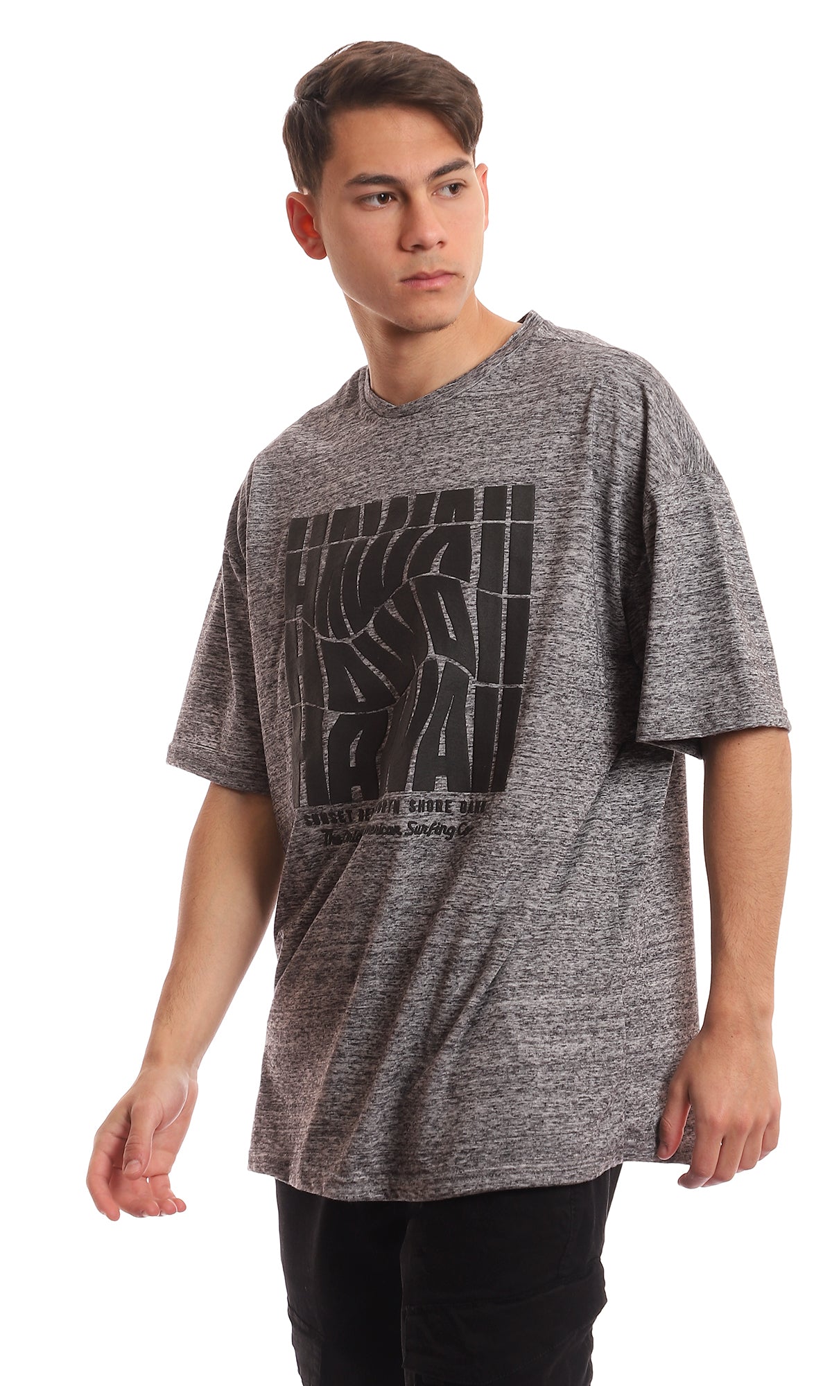 97379 Front Printing Oversized Comfy Heather Grey T-Shirt