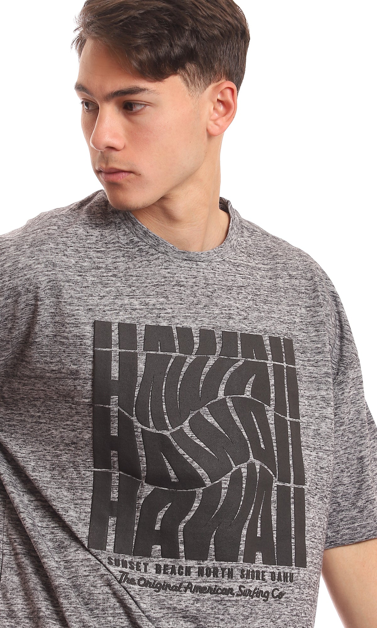 97379 Front Printing Oversized Comfy Heather Grey T-Shirt