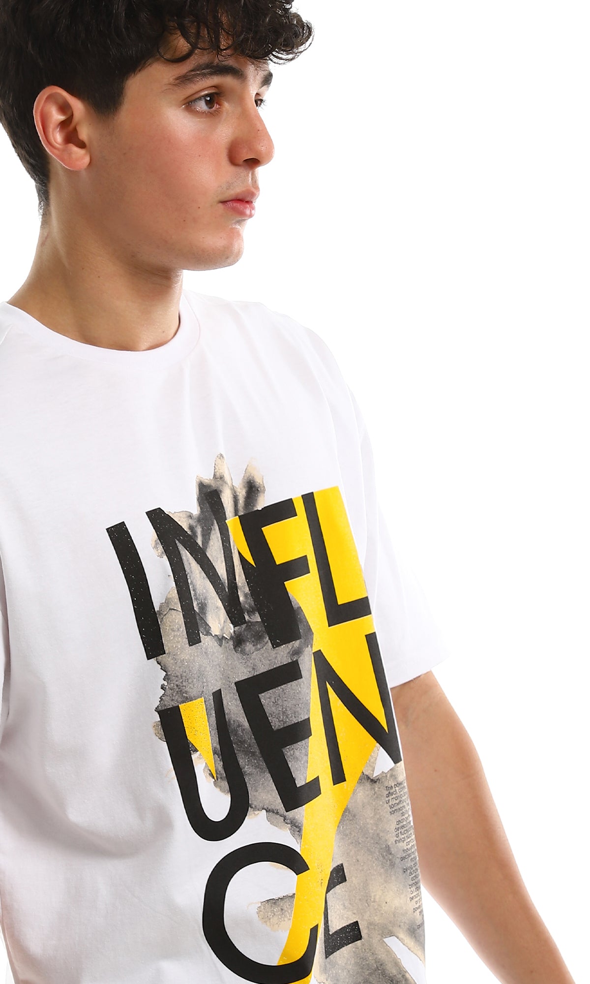 97381 Relaxed Fit Printed "Influence" Cotton White Tee