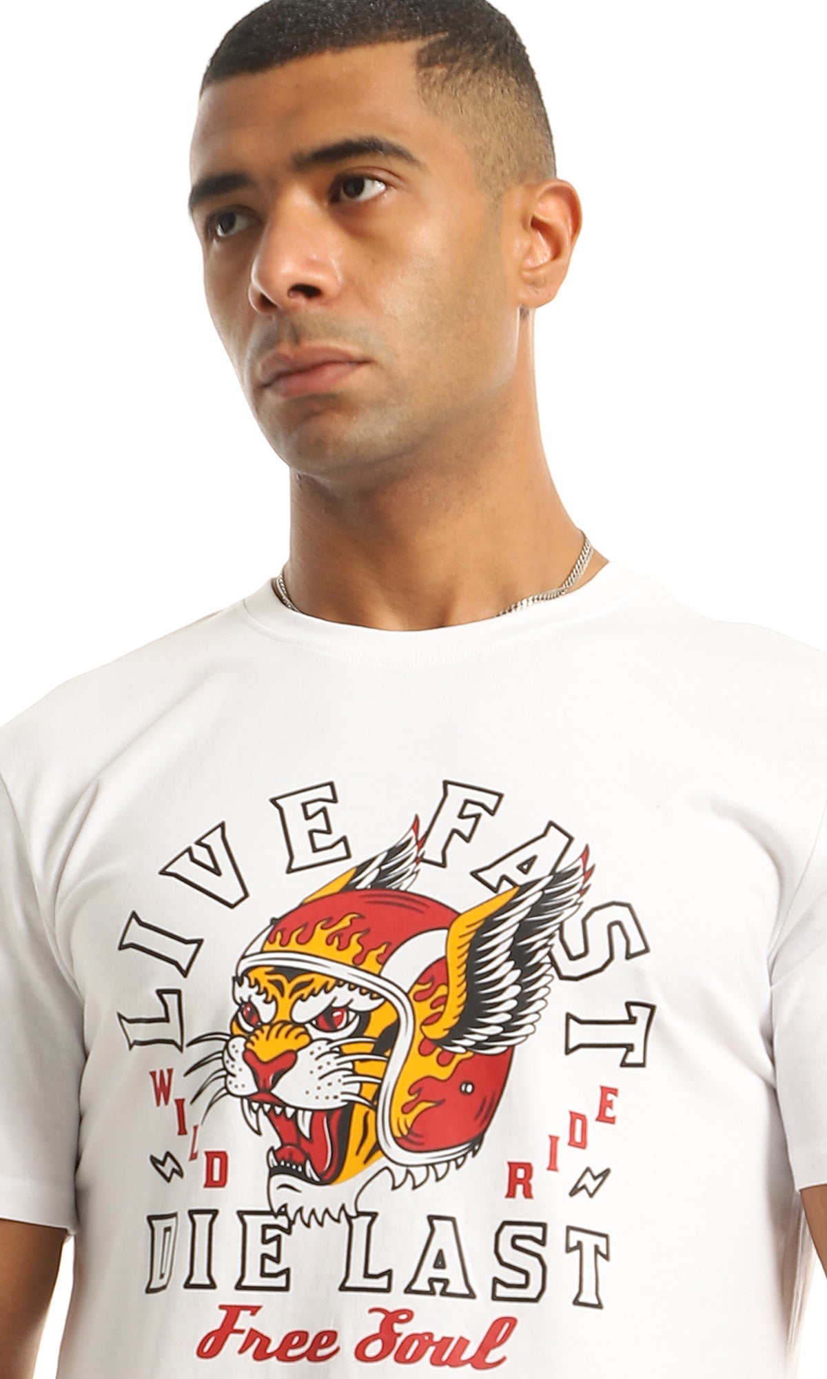White Oversized Graphic Print Crew Neck Tee - 97383