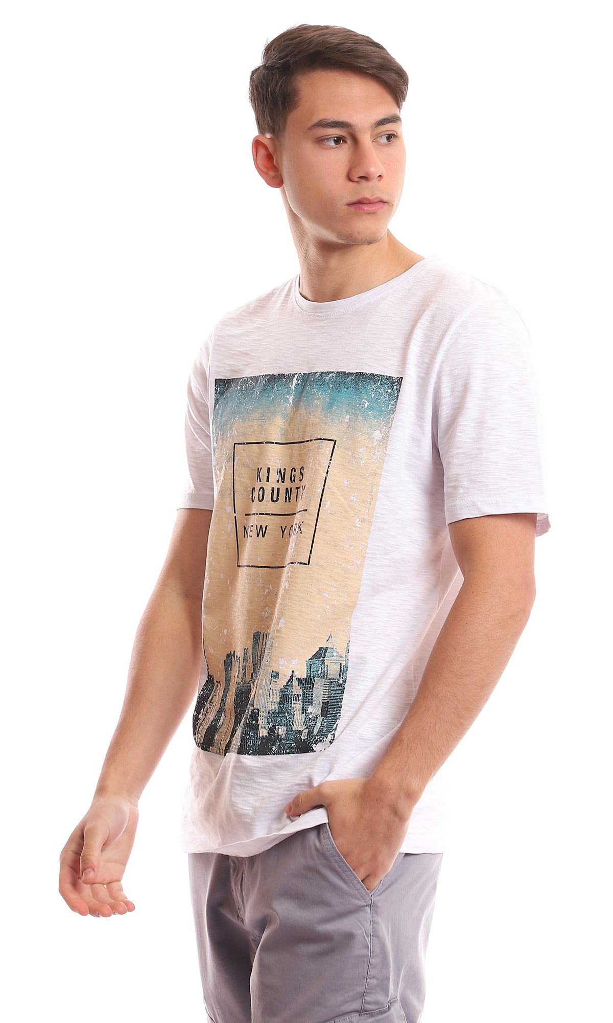 97400 Front Printed New York Summer Heather White T-Shirt