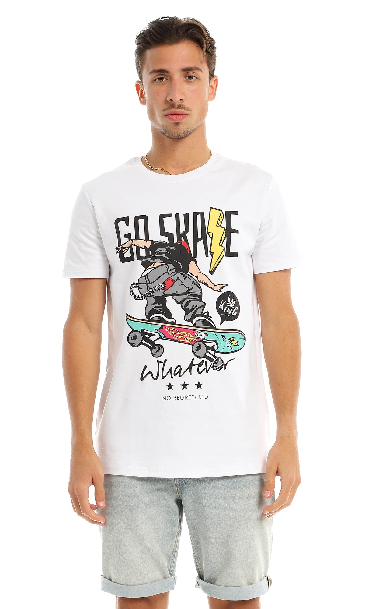 97403 Front Cool Printing Round White T-Shirt