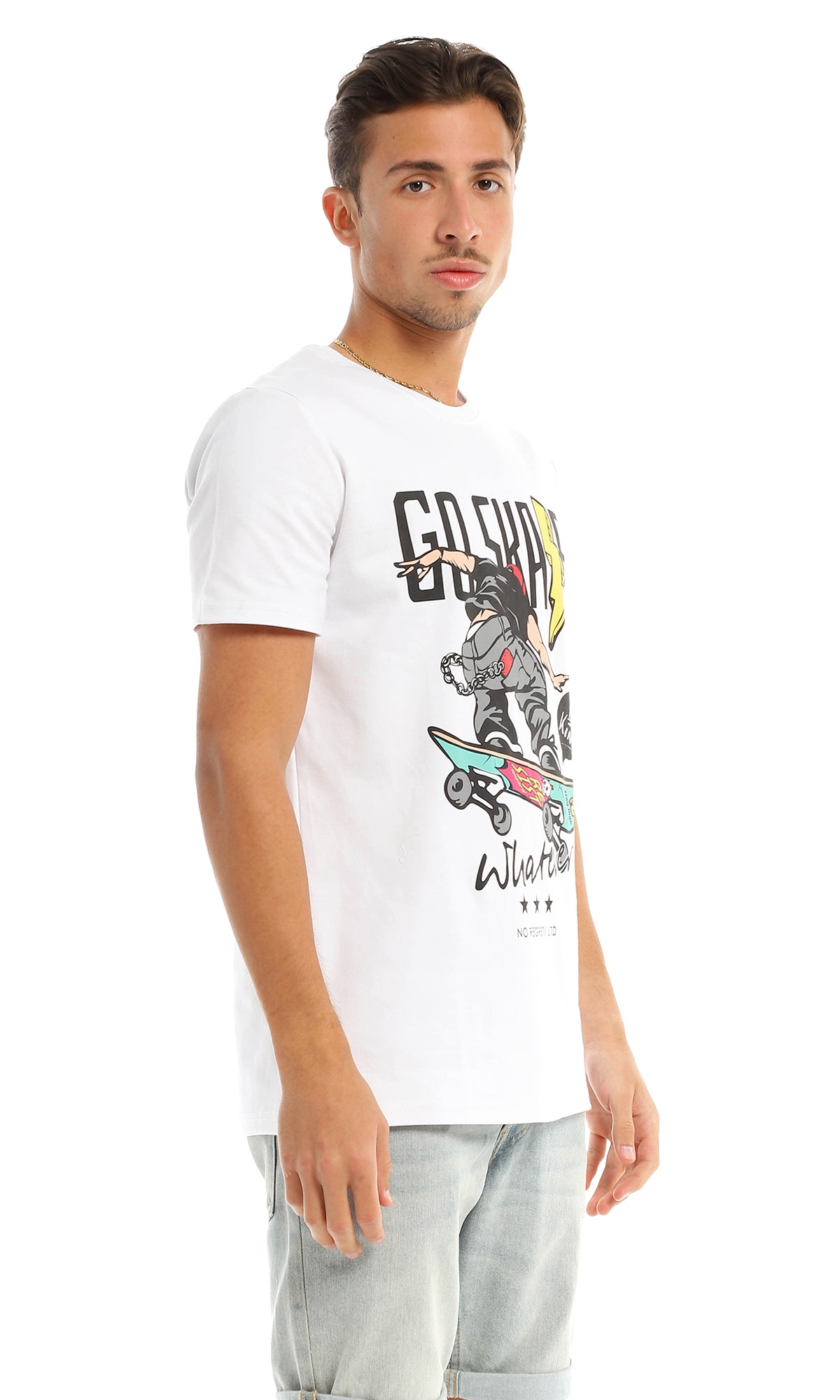 97403 Front Cool Printing Round White T-Shirt