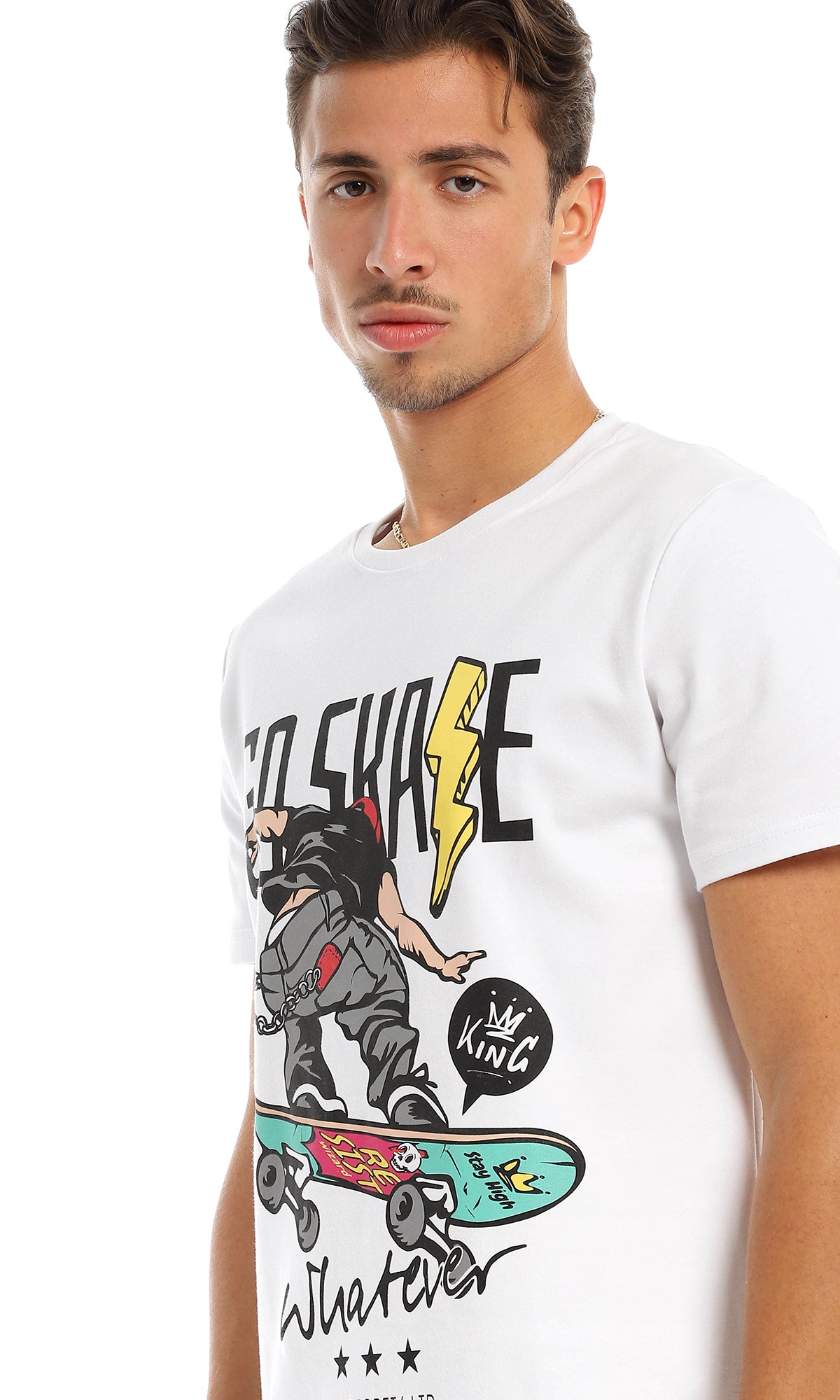 97403 Front Cool Printing Round White T-Shirt