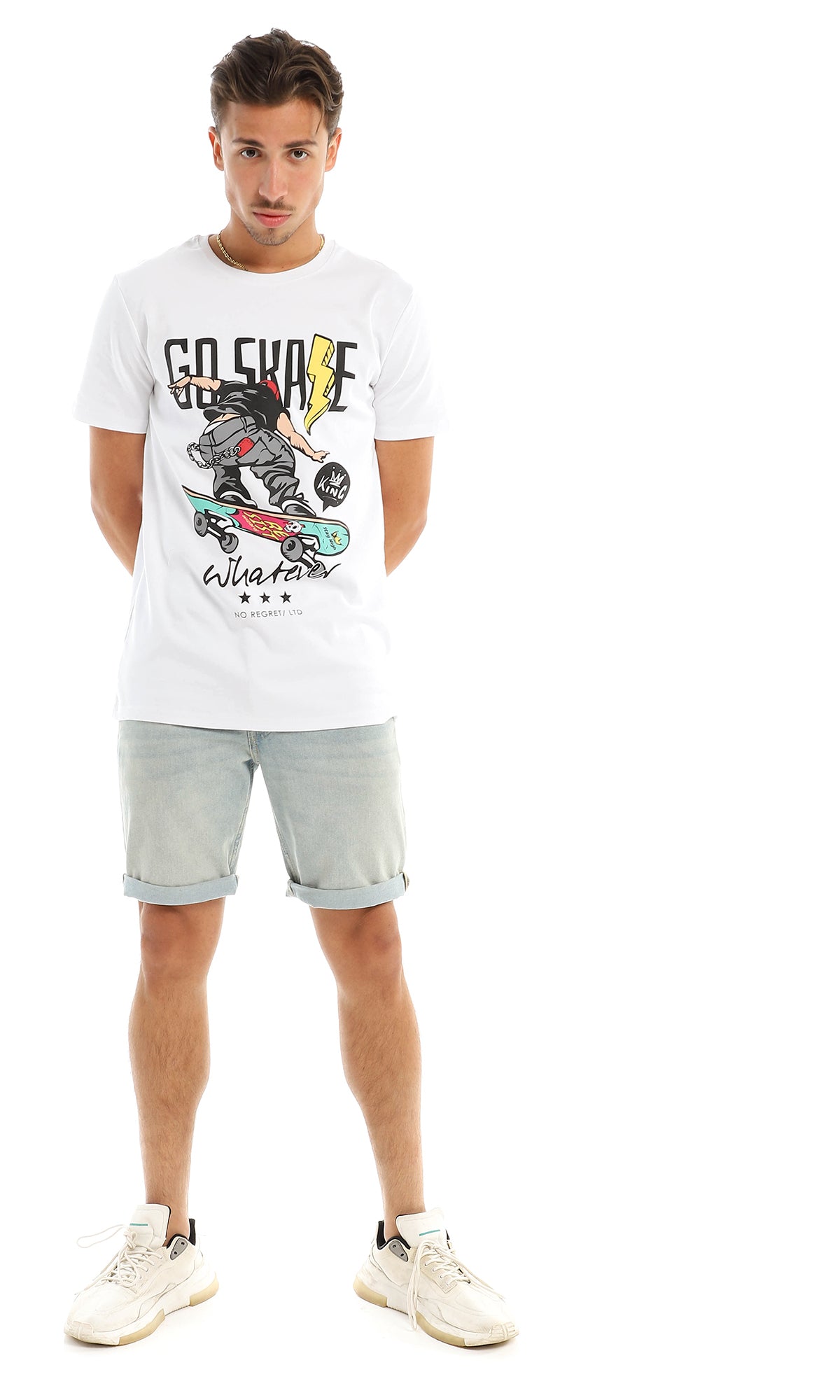 97403 Front Cool Printing Round White T-Shirt