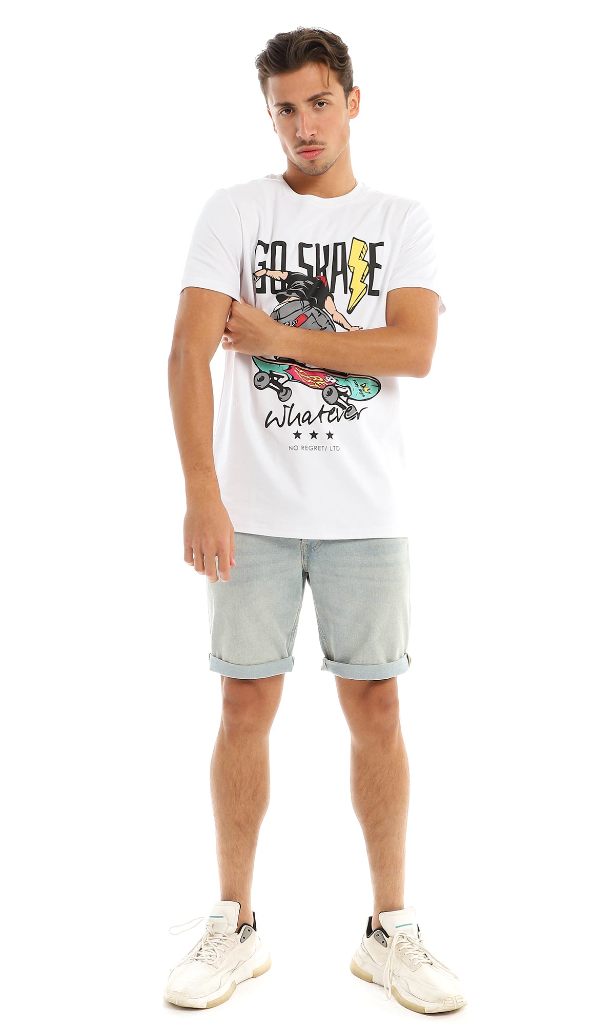 97403 Front Cool Printing Round White T-Shirt