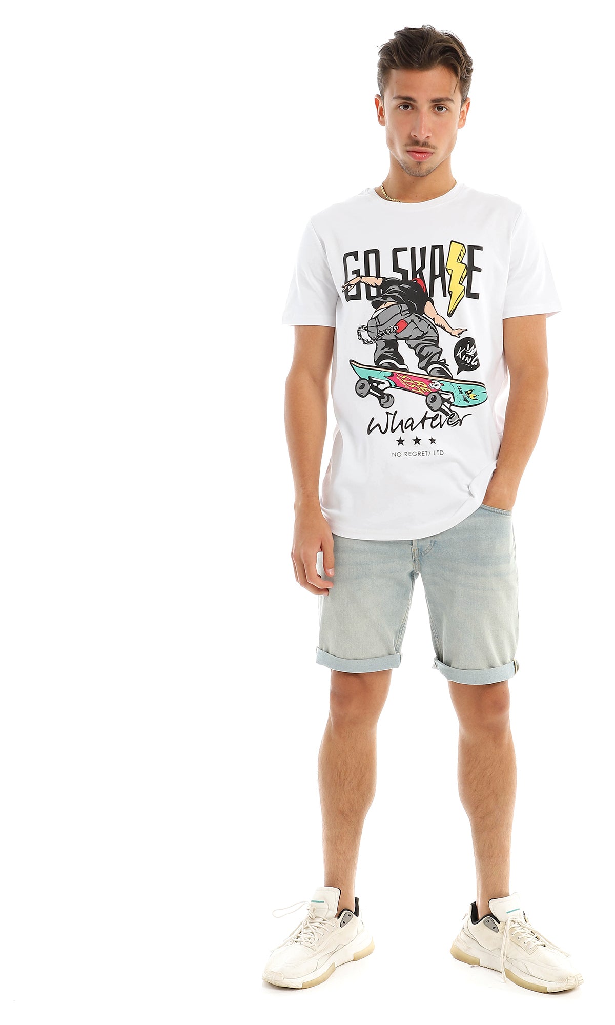 97403 Front Cool Printing Round White T-Shirt