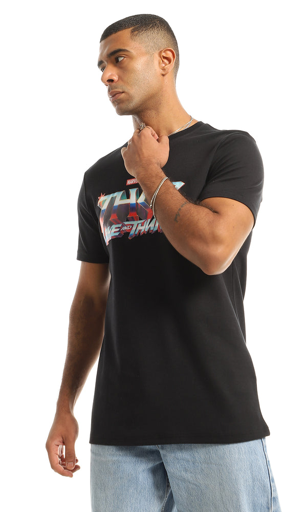 97407 "Marvel" Cotton Printed Chest Black T-Shirt
