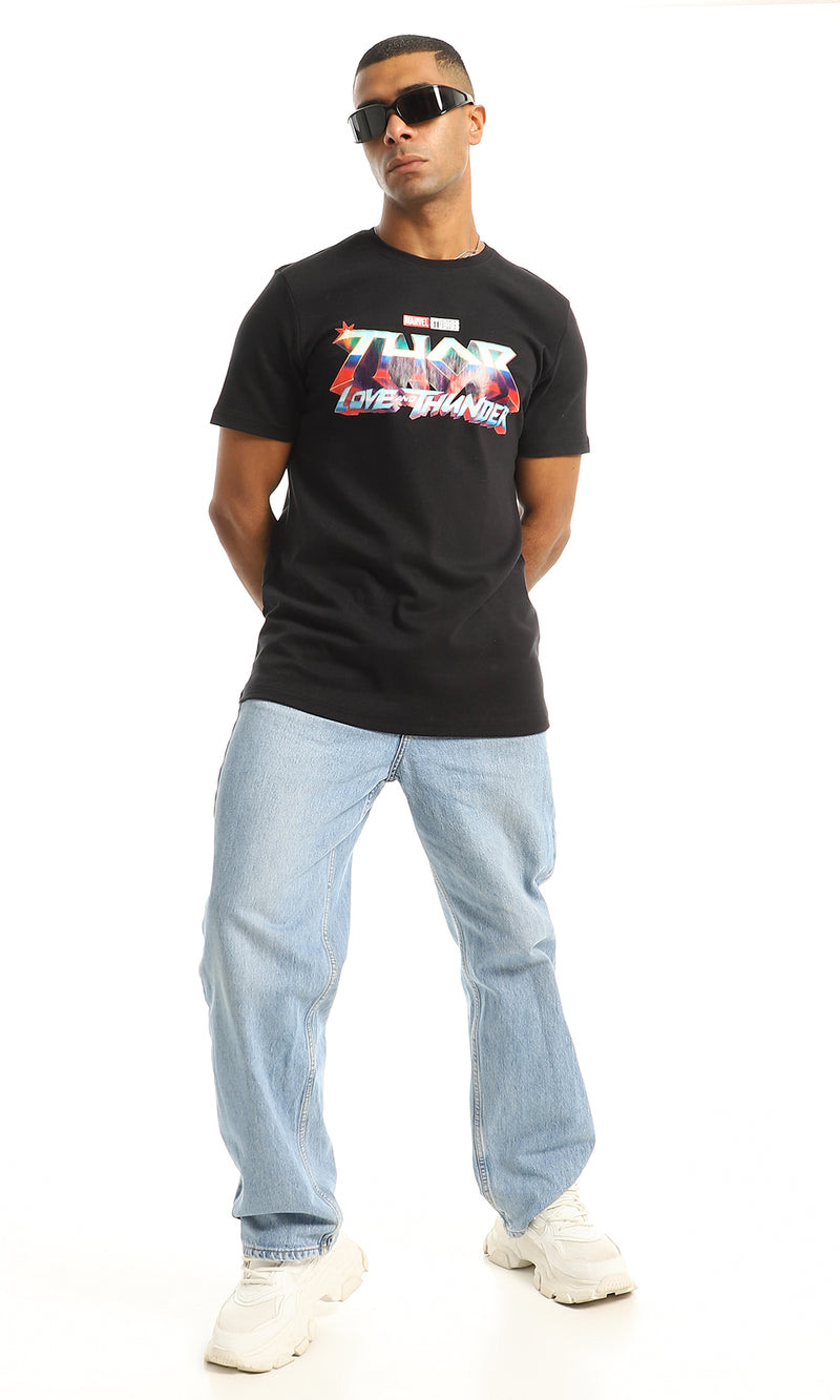 97407 "Marvel" Cotton Printed Chest Black T-Shirt