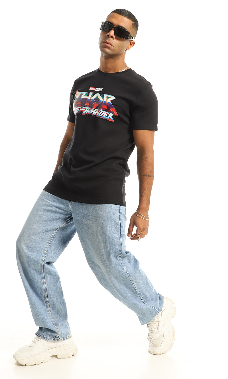 97407 "Marvel" Cotton Printed Chest Black T-Shirt