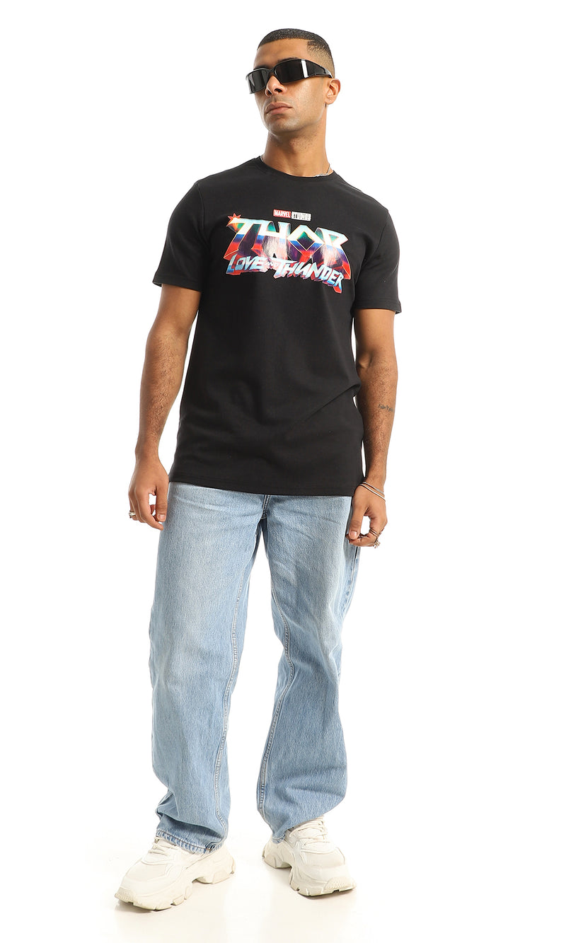 97407 "Marvel" Cotton Printed Chest Black T-Shirt