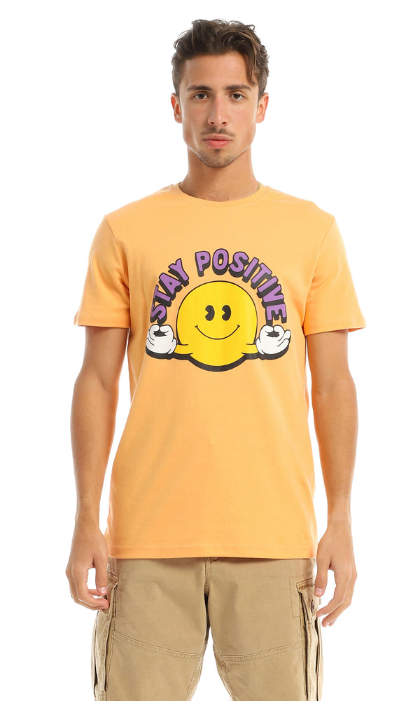 97410 "Stay Positive" Printed Orange Round T-Shirt