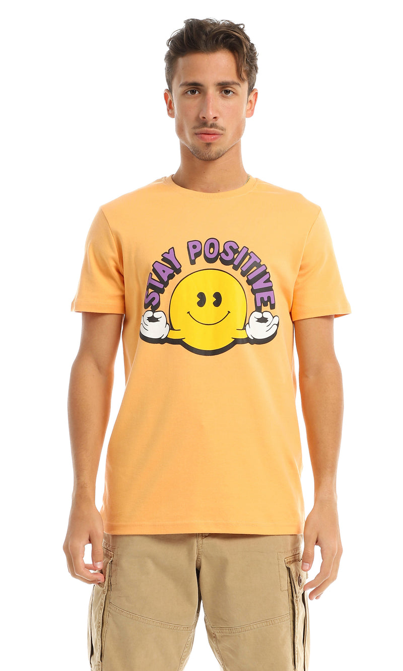 97410 "Stay Positive" Printed Orange Round T-Shirt