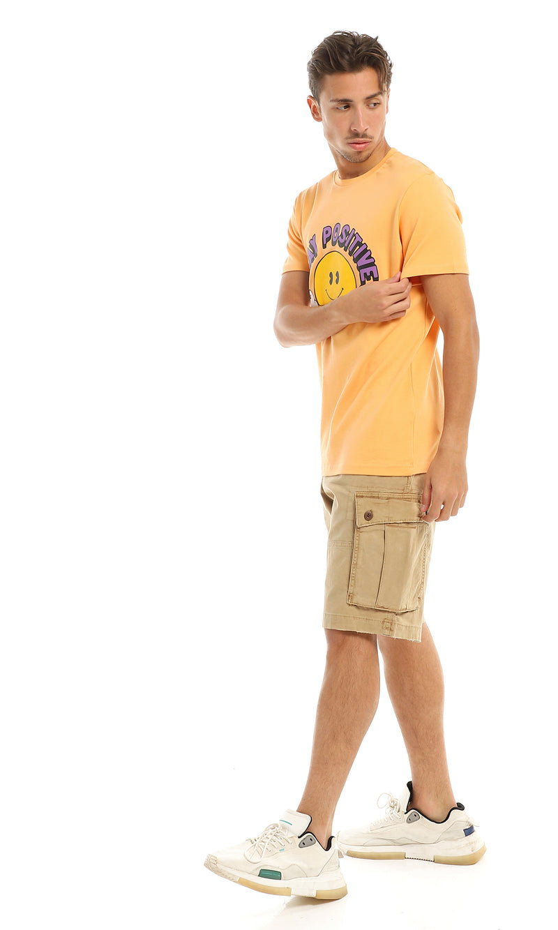 97410 "Stay Positive" Printed Orange Round T-Shirt