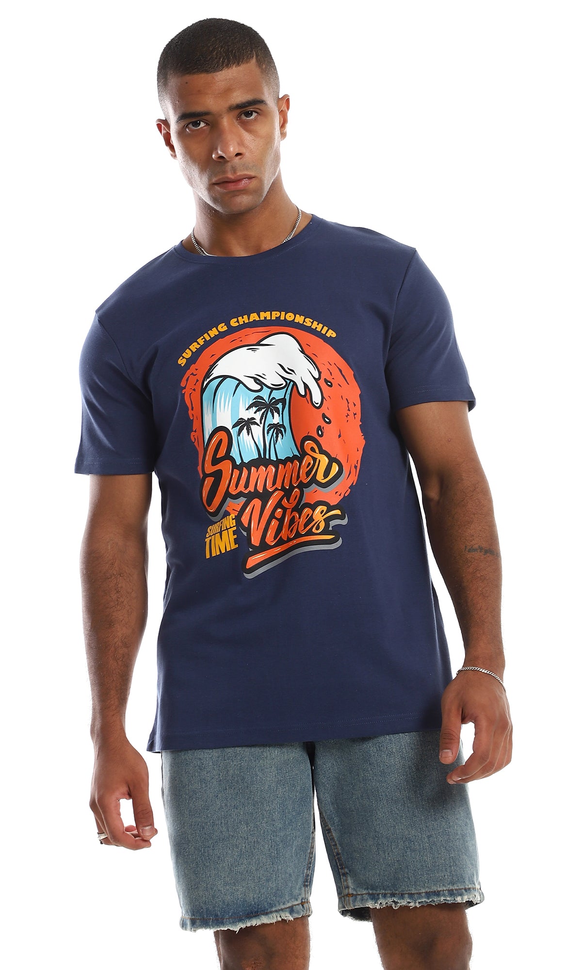 Navy Blue Summer Vibes Graphic Printed T-Shirt - 97412