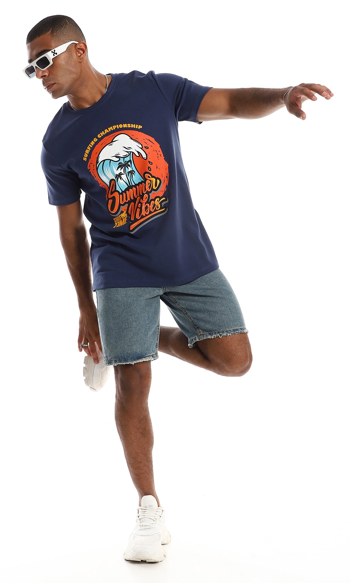 Navy Blue Summer Vibes Graphic Printed T-Shirt - 97412