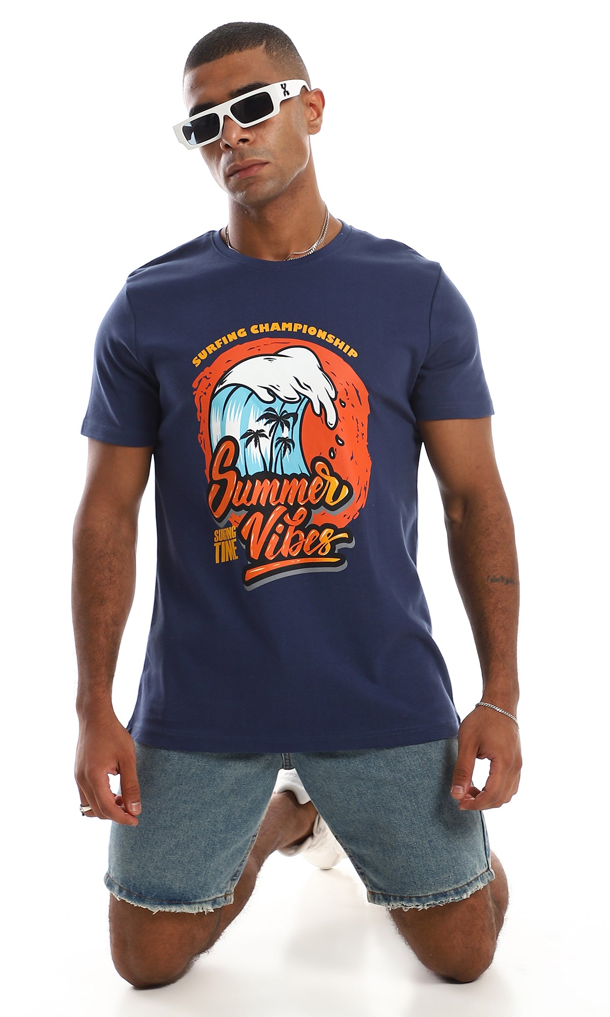 Navy Blue Summer Vibes Graphic Printed T-Shirt - 97412