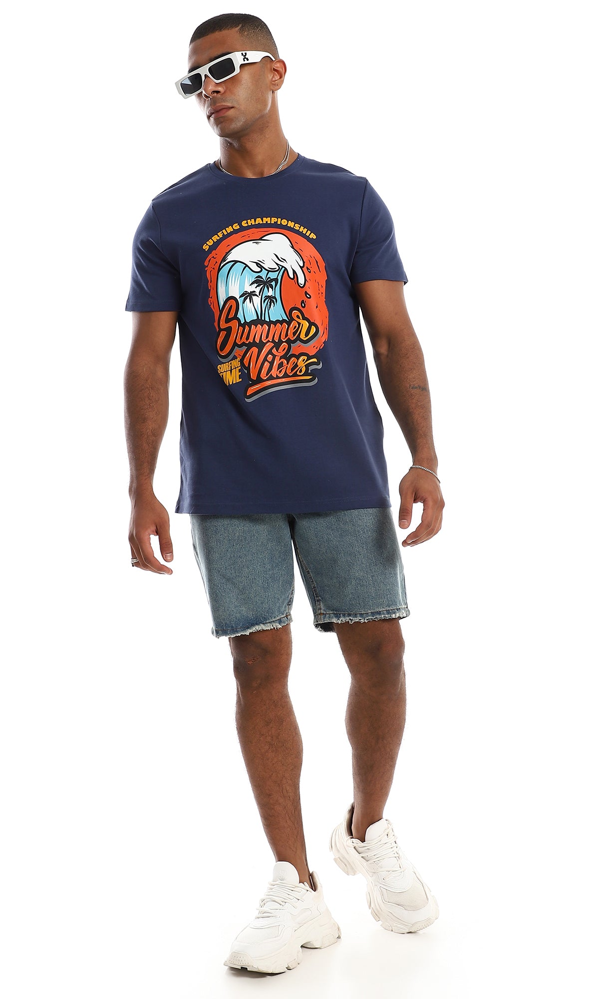 Navy Blue Summer Vibes Graphic Printed T-Shirt - 97412