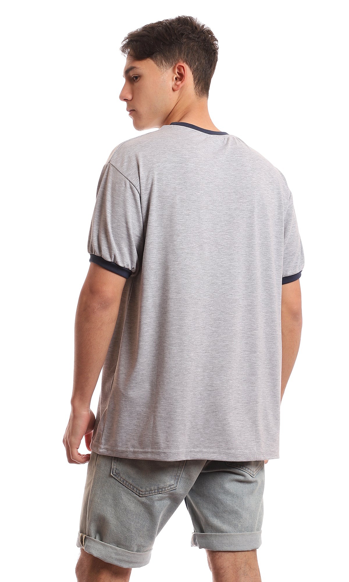 97416 Printed Round Neck Cotton Summer Tee - Heather Grey