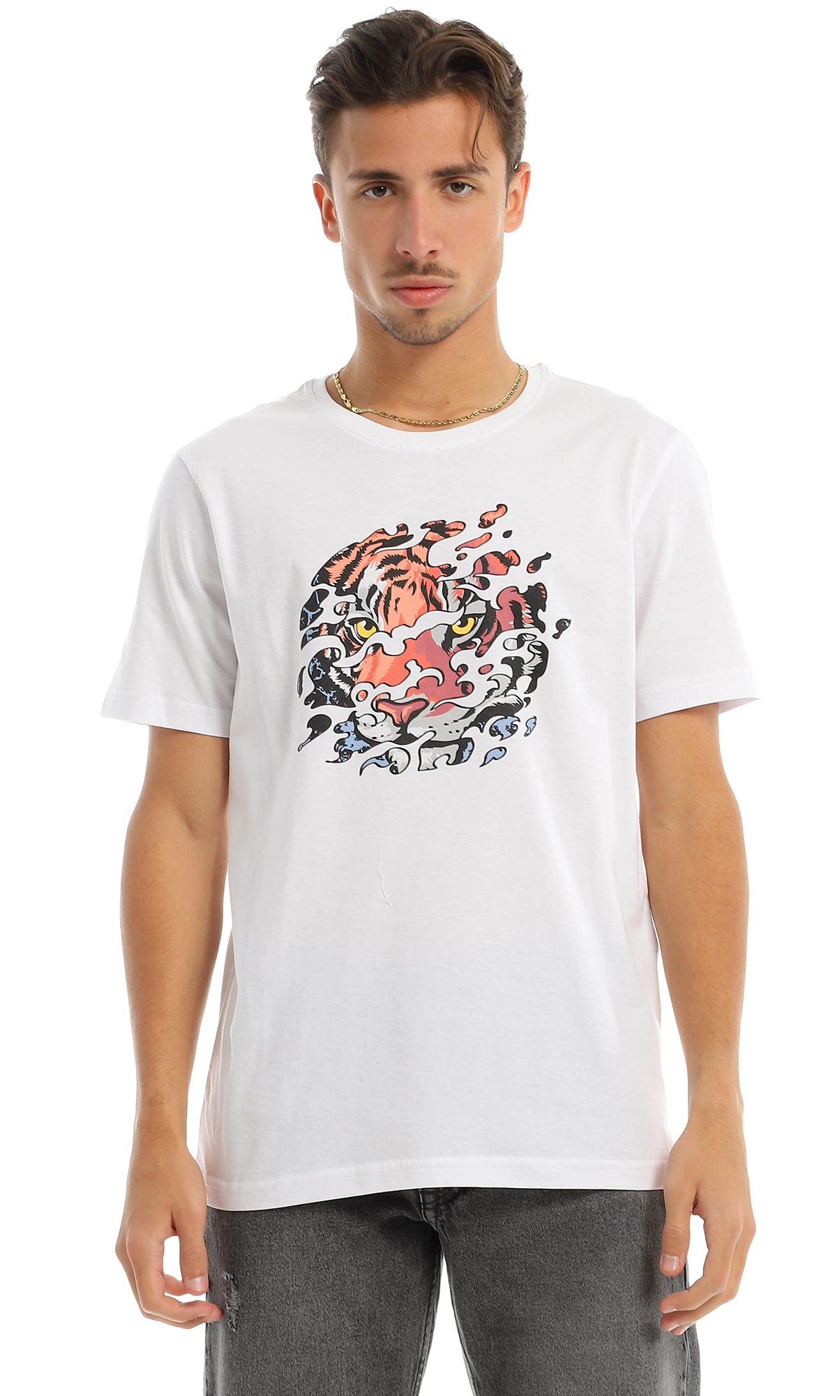 White Tiger Graphic & Narrative Back Print Tee - 97417