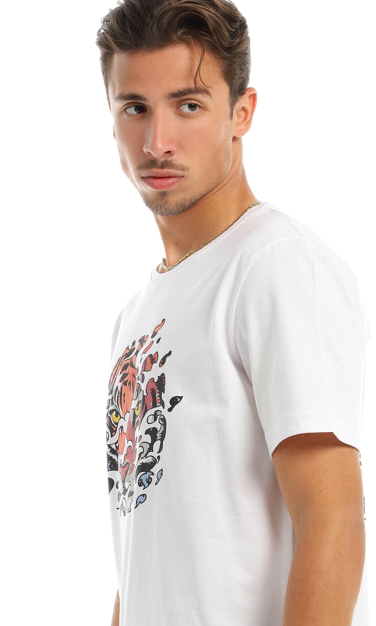 White Tiger Graphic & Narrative Back Print Tee - 97417