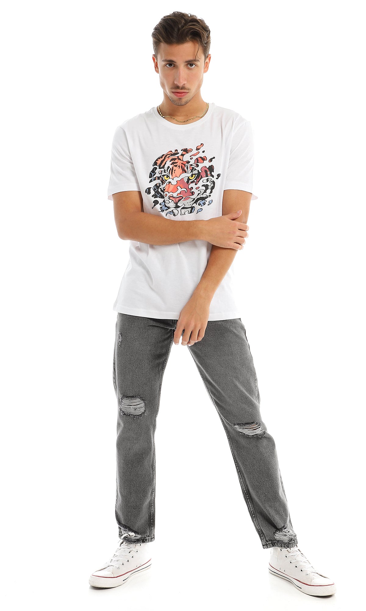 White Tiger Graphic & Narrative Back Print Tee - 97417