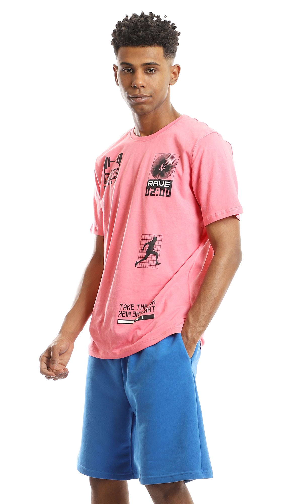 97419 Multi-Printings Round Slip On Dark Pink T-Shirt