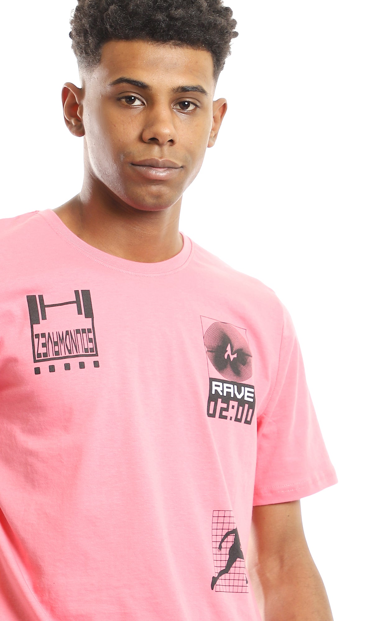 97419 Multi-Printings Round Slip On Dark Pink T-Shirt