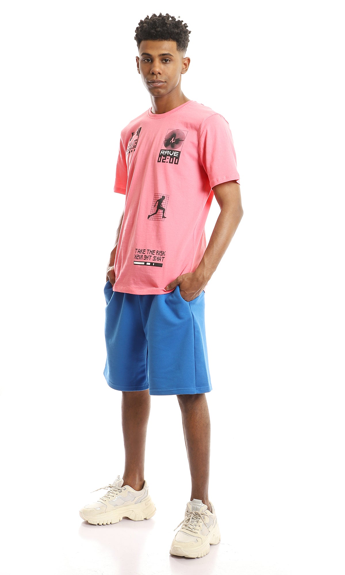 97419 Multi-Printings Round Slip On Dark Pink T-Shirt