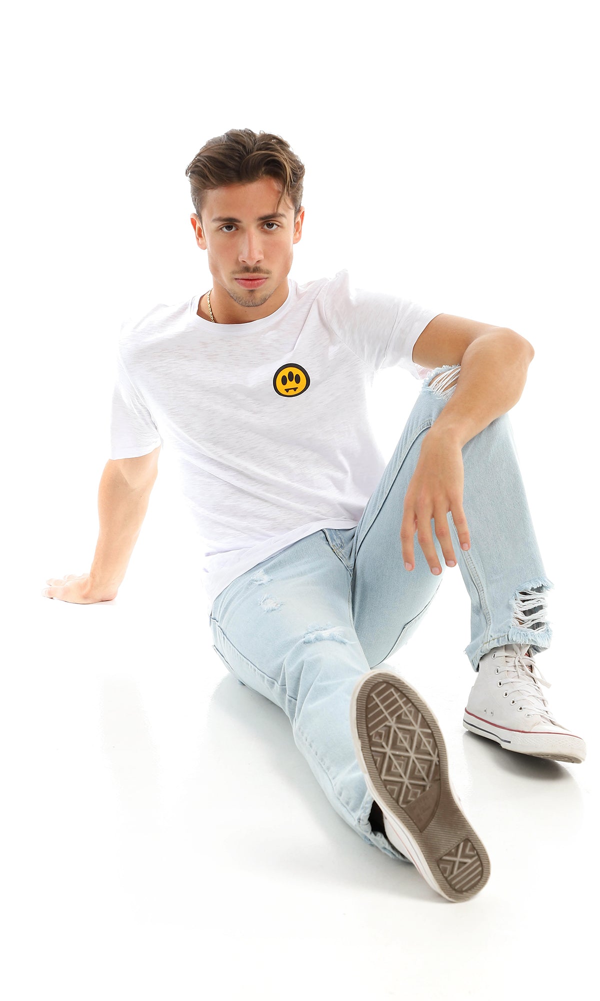 97422 Side Printed Smiley Face White T-Shirt