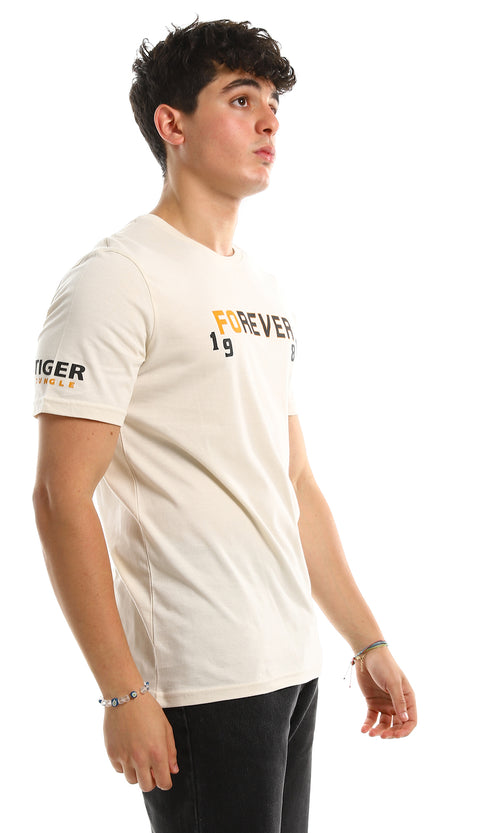 تي شيرت  بطباعة "Live Fast" من الأمام والخلف بيج