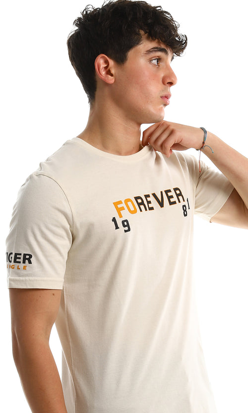 تي شيرت  بطباعة "Live Fast" من الأمام والخلف بيج