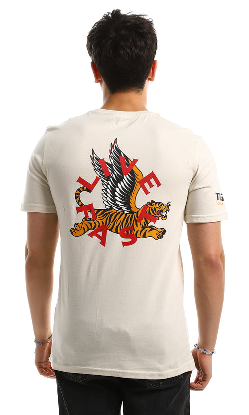 تي شيرت  بطباعة "Live Fast" من الأمام والخلف بيج