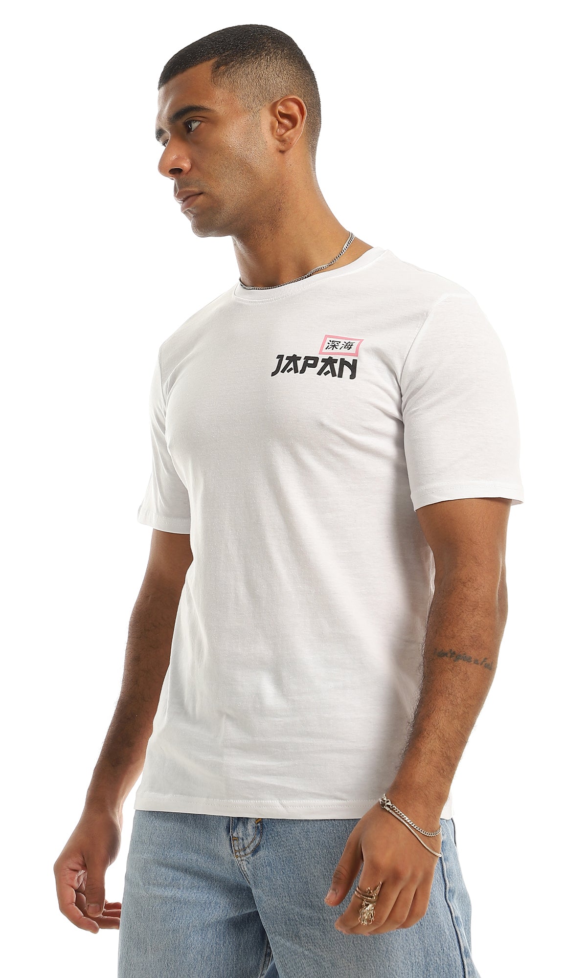 97430 Printed Back & Front Cotton Summer Tee - White
