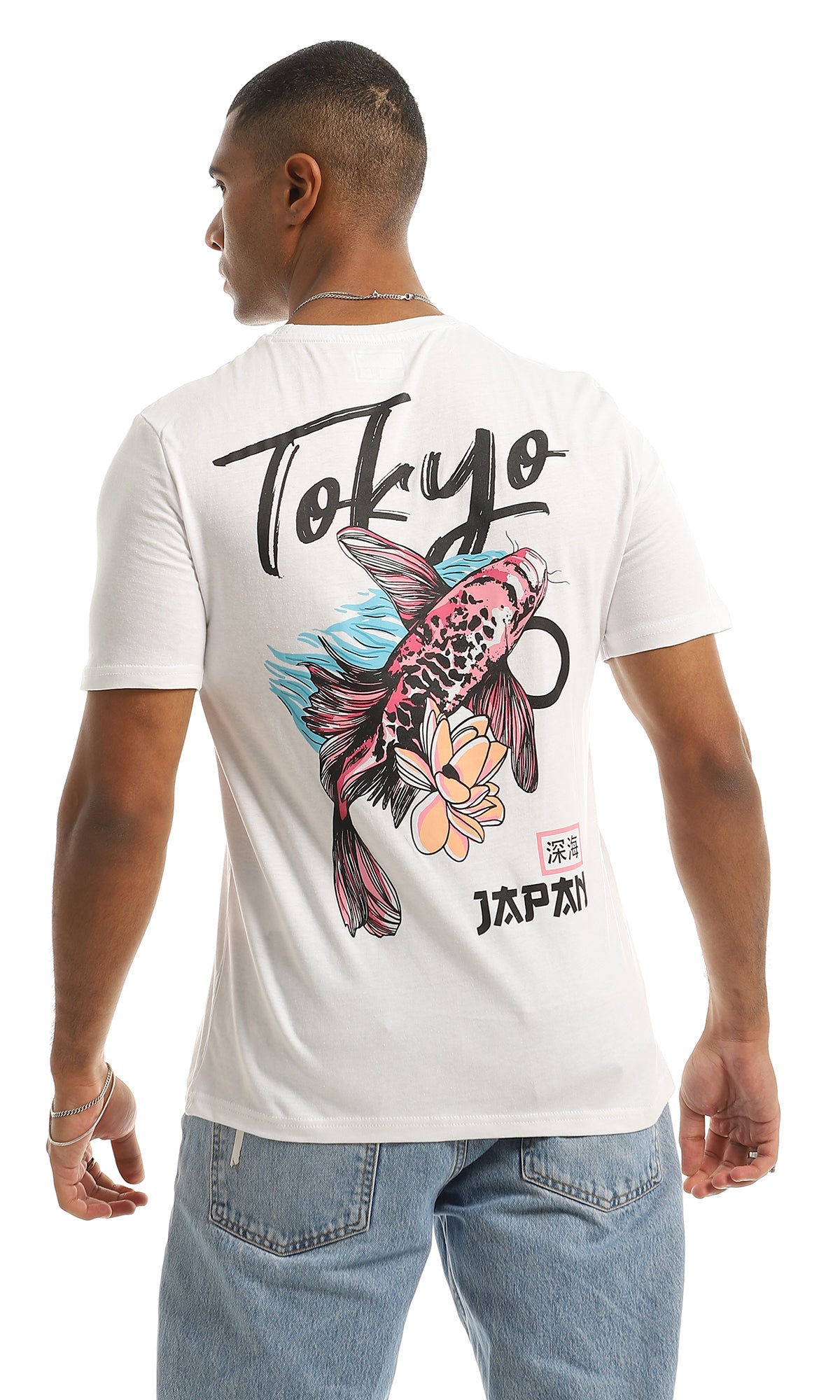 97430 Printed Back & Front Cotton Summer Tee - White