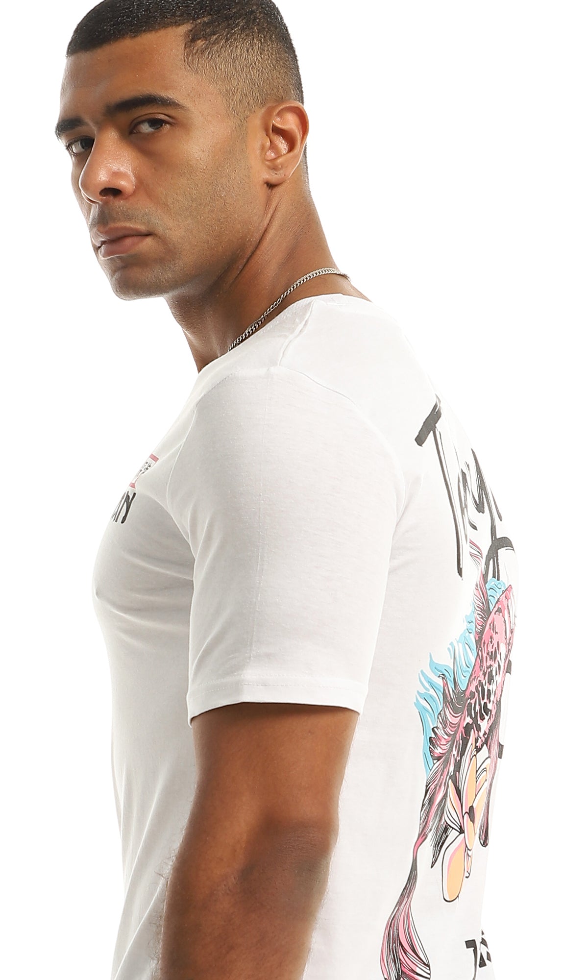 97430 Printed Back & Front Cotton Summer Tee - White
