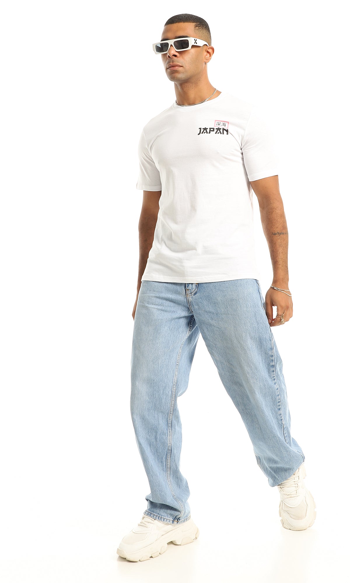 97430 Printed Back & Front Cotton Summer Tee - White