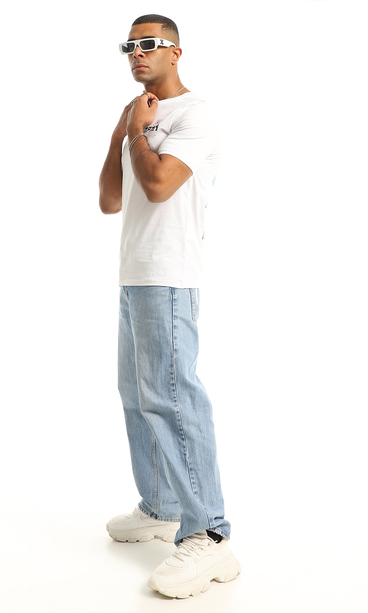 97430 Printed Back & Front Cotton Summer Tee - White