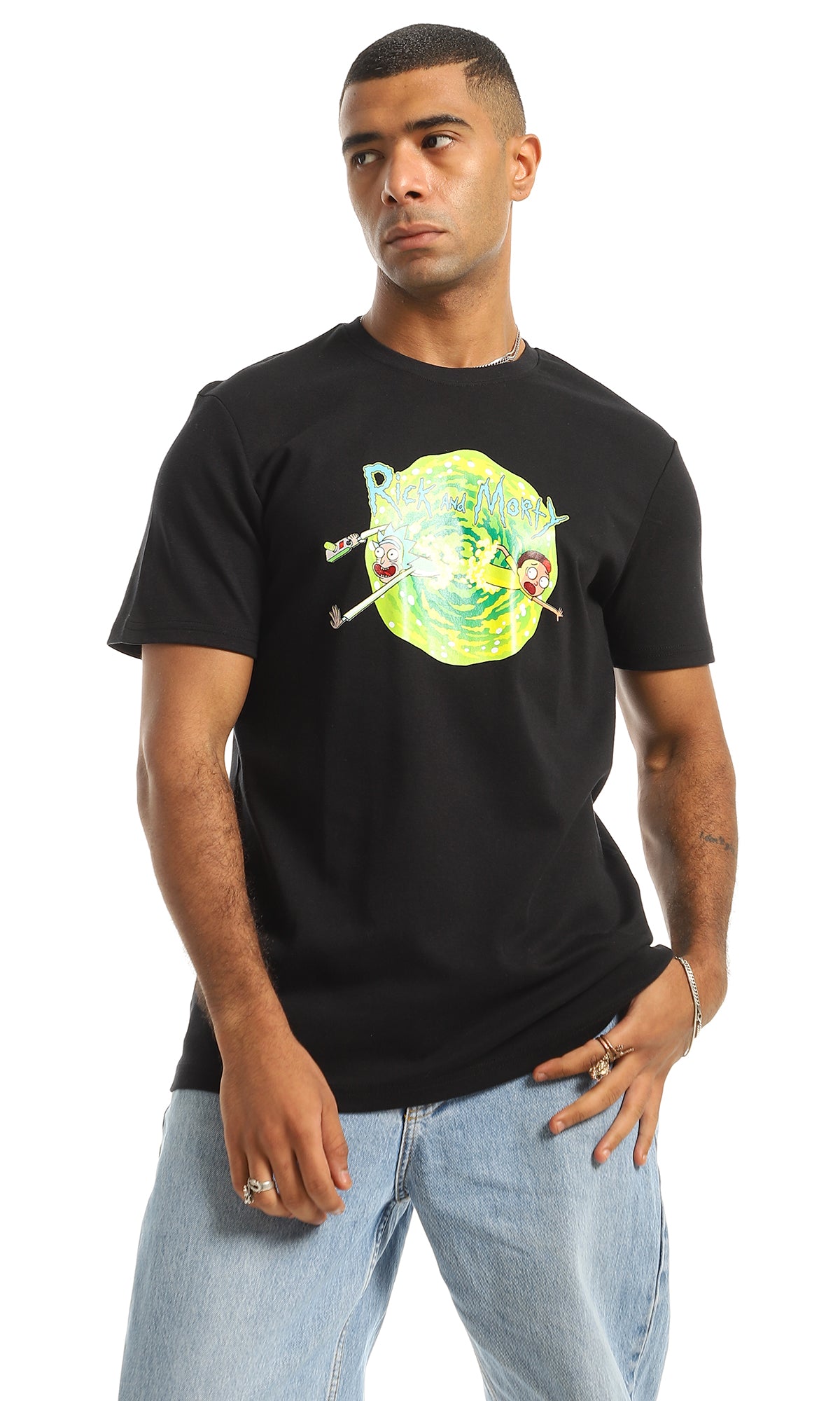 97433 " Rick & Morty" Cotton Half Sleeves Black T-Shirt