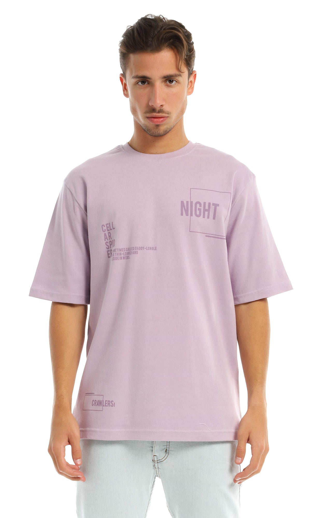 97437 Simple Short Sleeves Printed Round Lilac T-Shirt