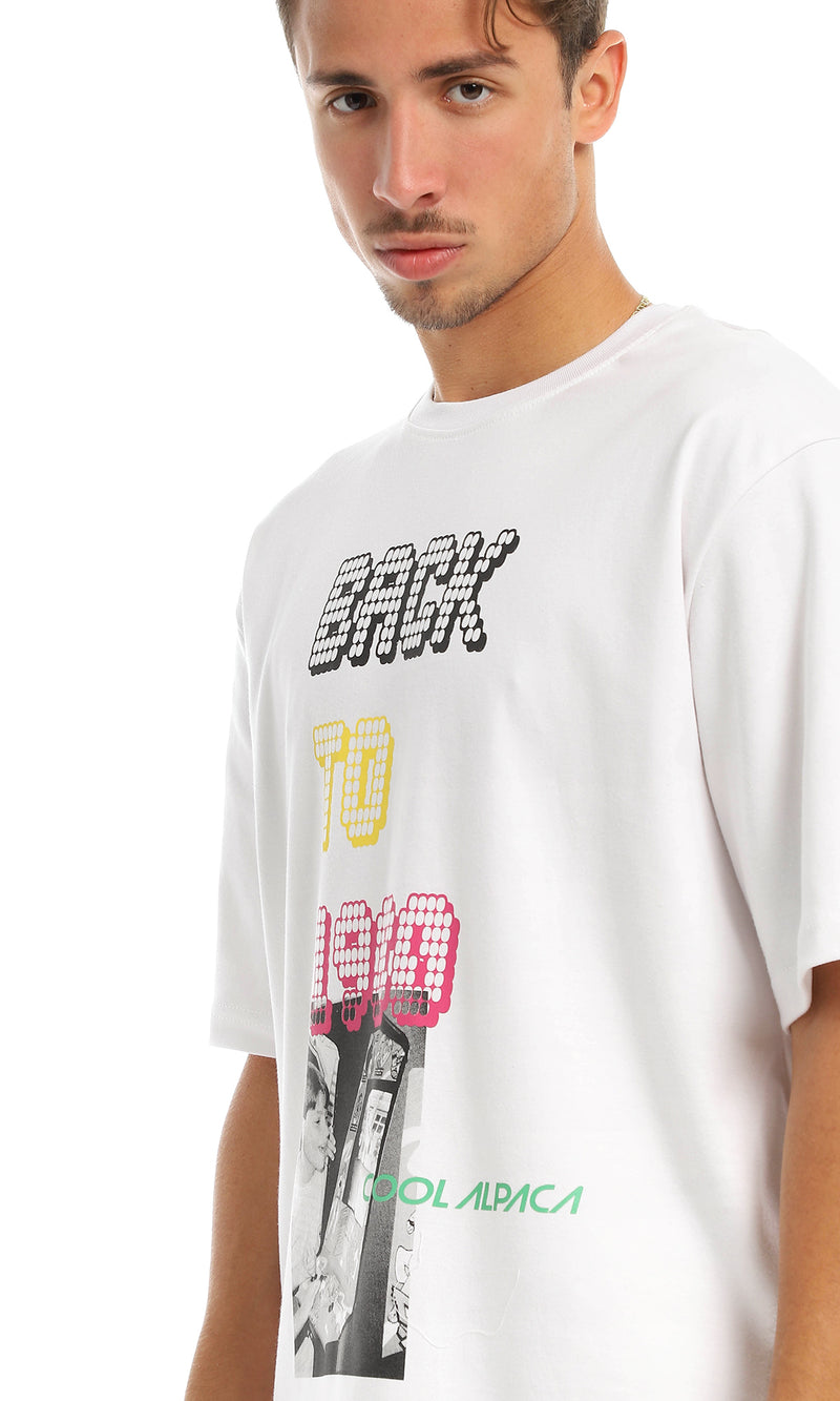 97438 "Back To 1980" Printed Round White T-Shirt