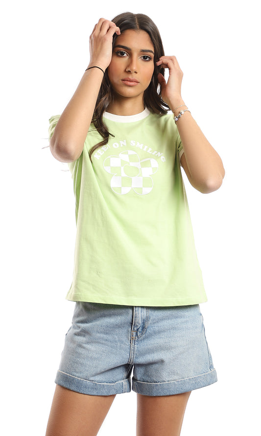 97443 "Keep On Smiling" Cotton Round Neck T-Shirt - Pistachio