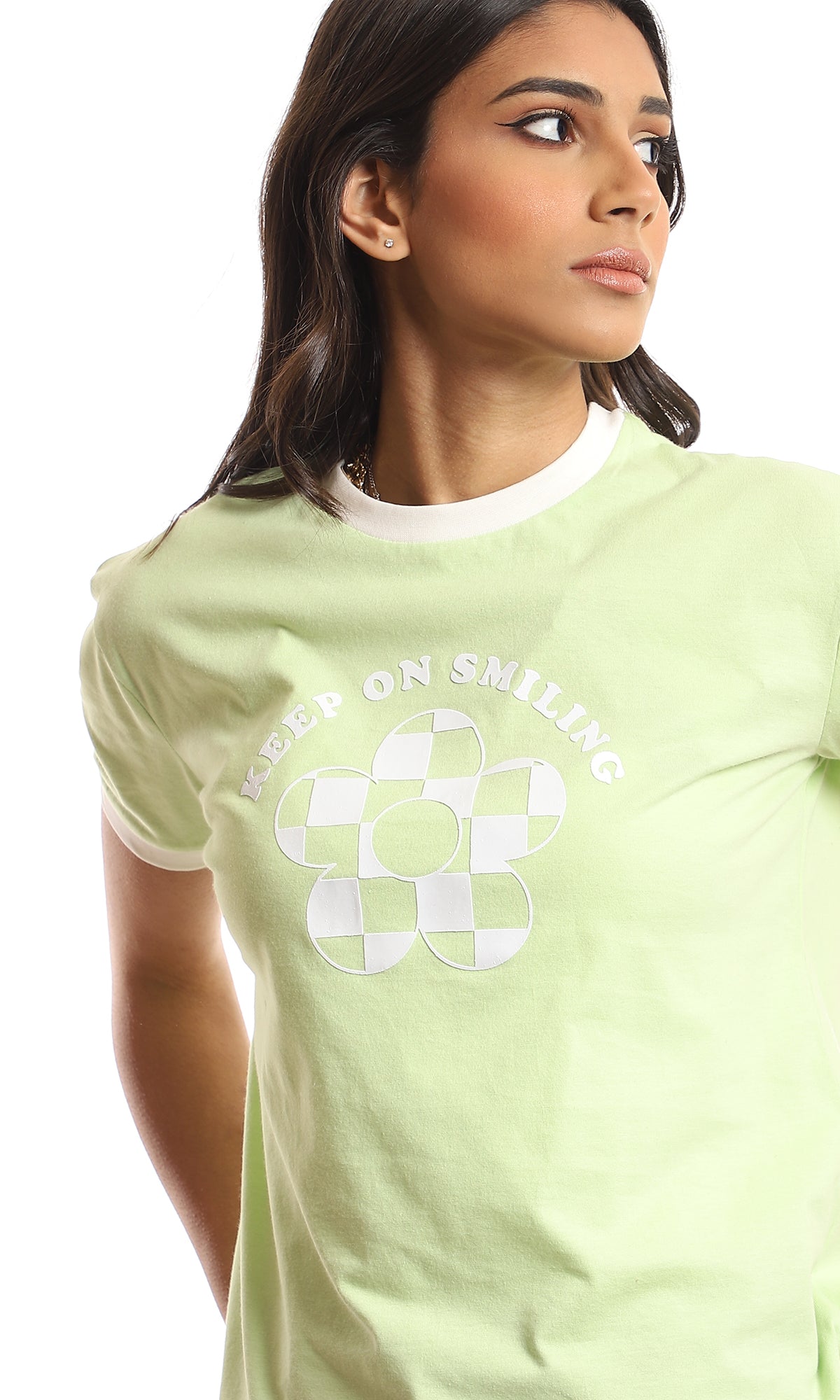 Pistachio "Keep On Smiling" Ringer Graphic Tee - 97443