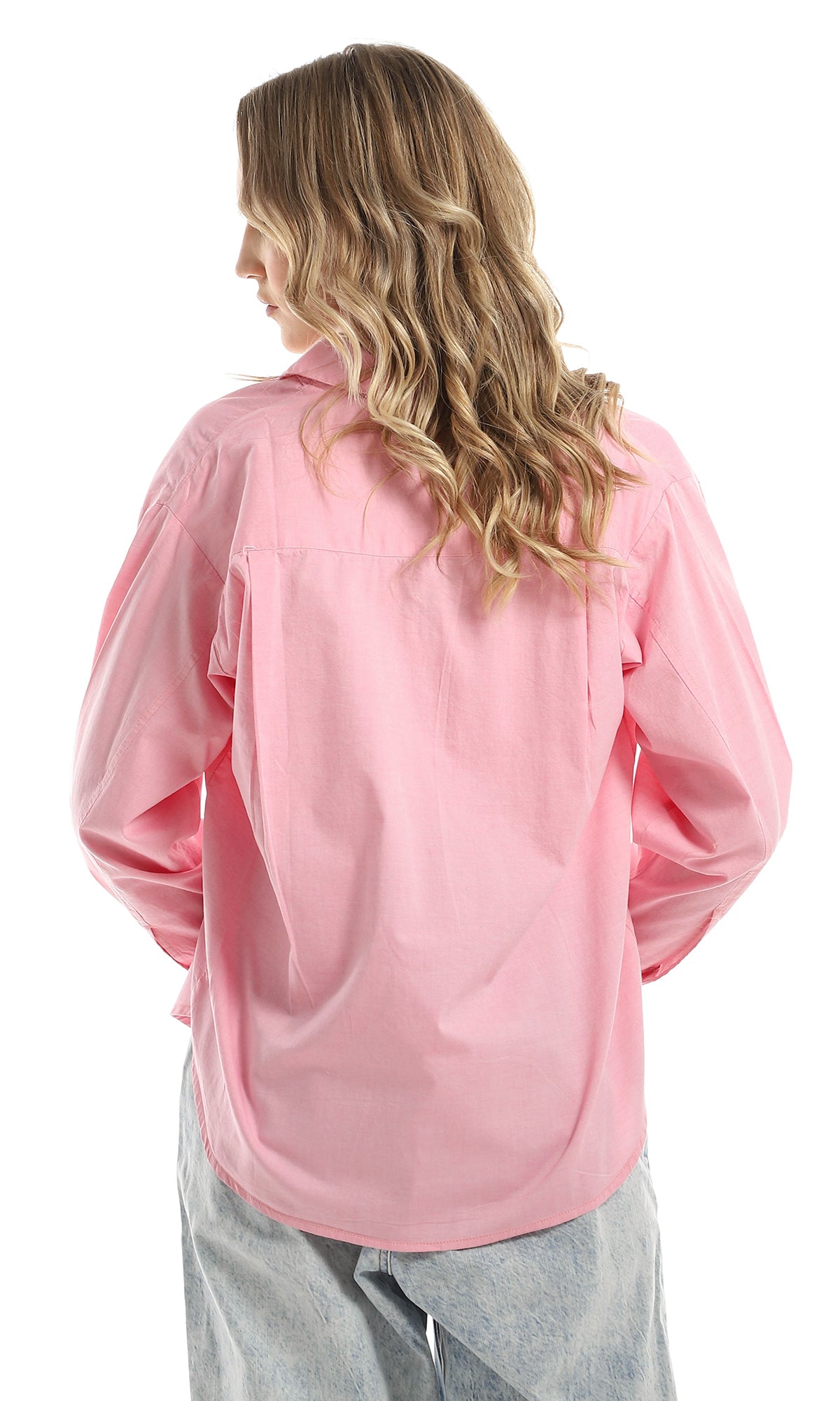 97458 Full Buttoned Long Sleeves Basic Classic Pink Shirt