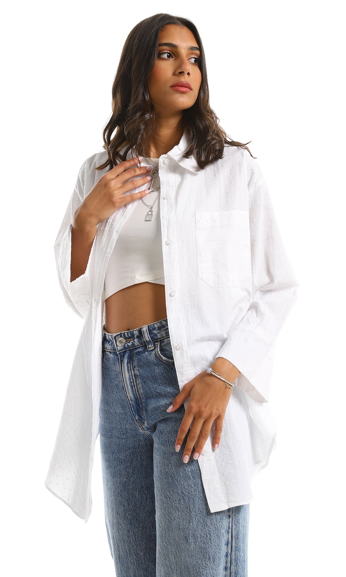 97499 Front Pocket Stitched White Shirt