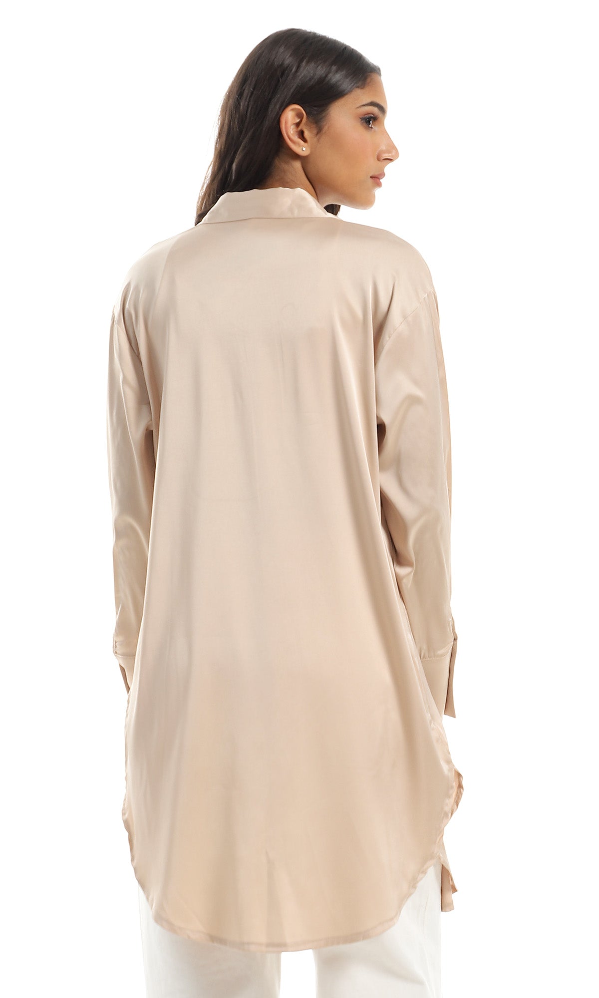 97535 Basic Full Buttoned Silk Accent Light Coffee Shirt